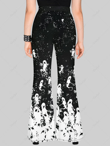 Halloween Costume Plus Size Ghost Print Halloween Flare Pants