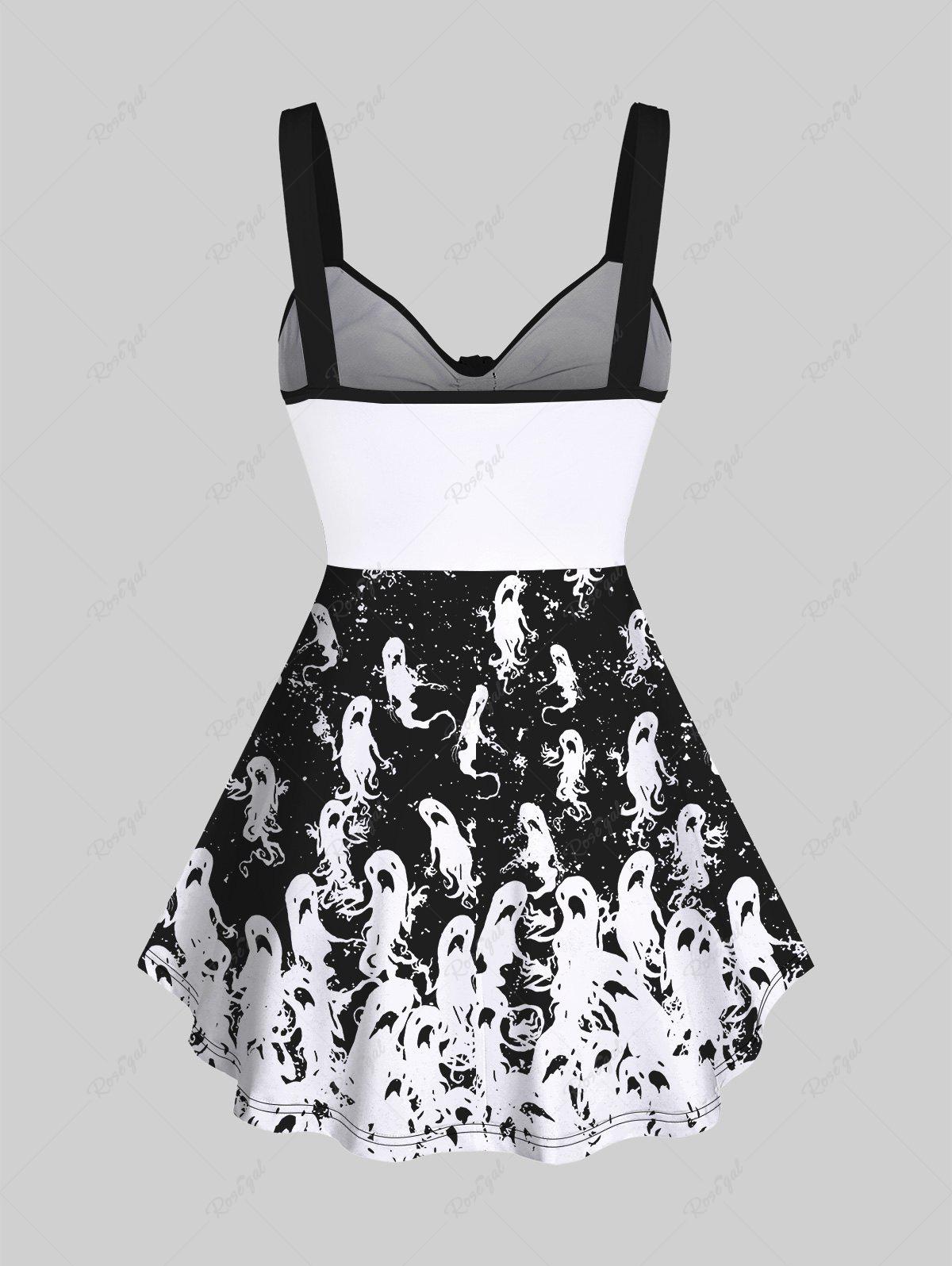 💗Tabbytragedy Loves💗 Gothic Ghost Print Cinched Halloween Tank Top