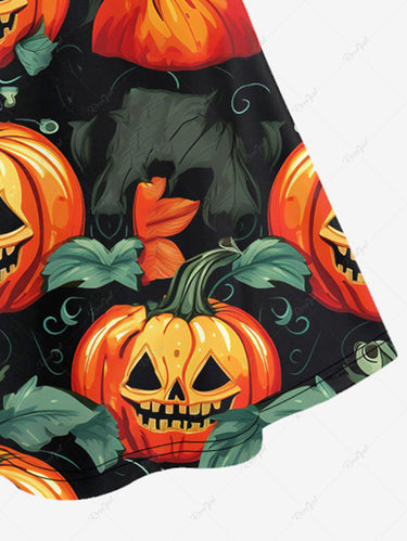 Halloween Costume Gothic Plus Size Pumpkin Leaf Print Crisscross Halloween Cami Dress