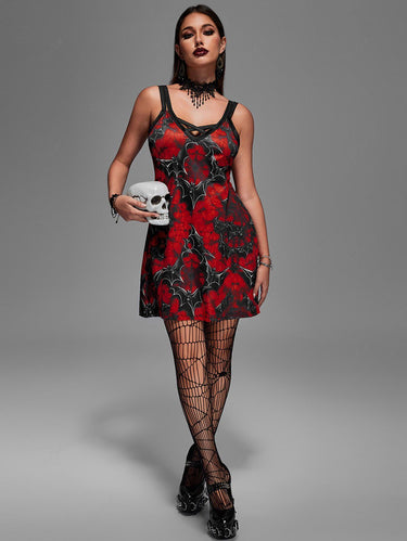 💗Jennifer Loves💗 Halloween Gothic Plus Size Bat Print Crisscross Cami Dress