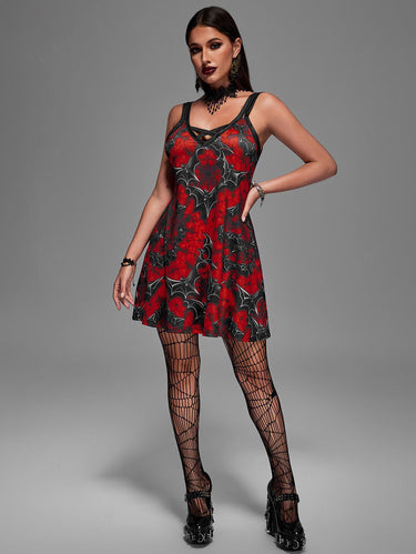 💗Jennifer Loves💗 Halloween Gothic Plus Size Bat Print Crisscross Cami Dress