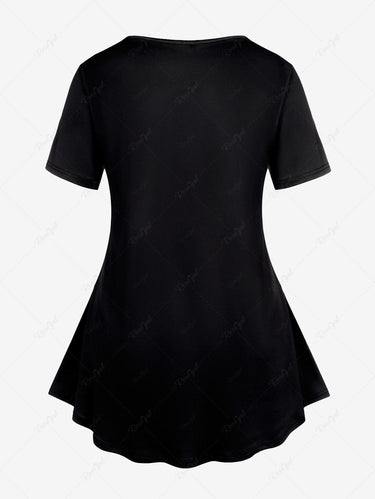 Gothic Plus Size Cat Glitter Moon Cross Print Halloween T-shirt