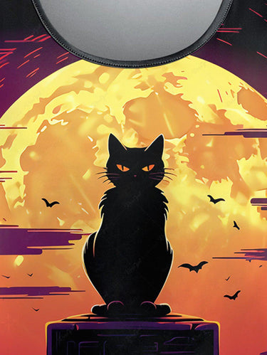 Gothic Plus Size Cat Glitter Moon Cross Print Halloween T-shirt