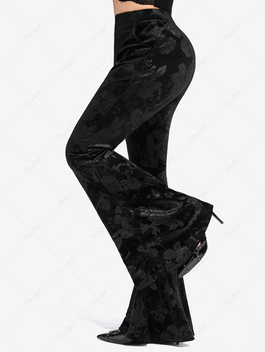 💗Lauren Loves💗 Gothic Flower Print Pockets Flare Pants(3 Days Delivery)