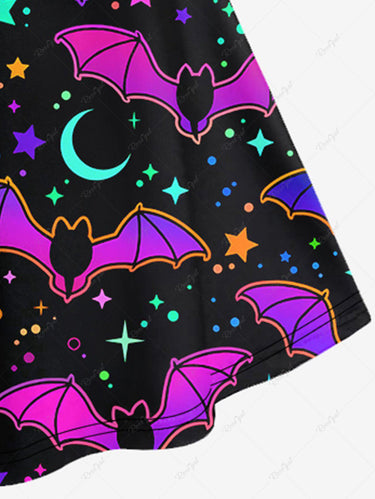 💗LAUREN LOVES💗 Halloween Costume Gothic Plus Size Cute Bat Star Moon Print Crisscross Halloween Cami Dress