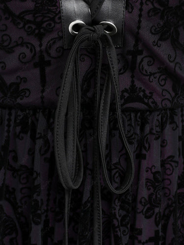 Gothic Plus Size Lace Up Grommets Cross Girl Print Mesh Crisscross Vintage Dress