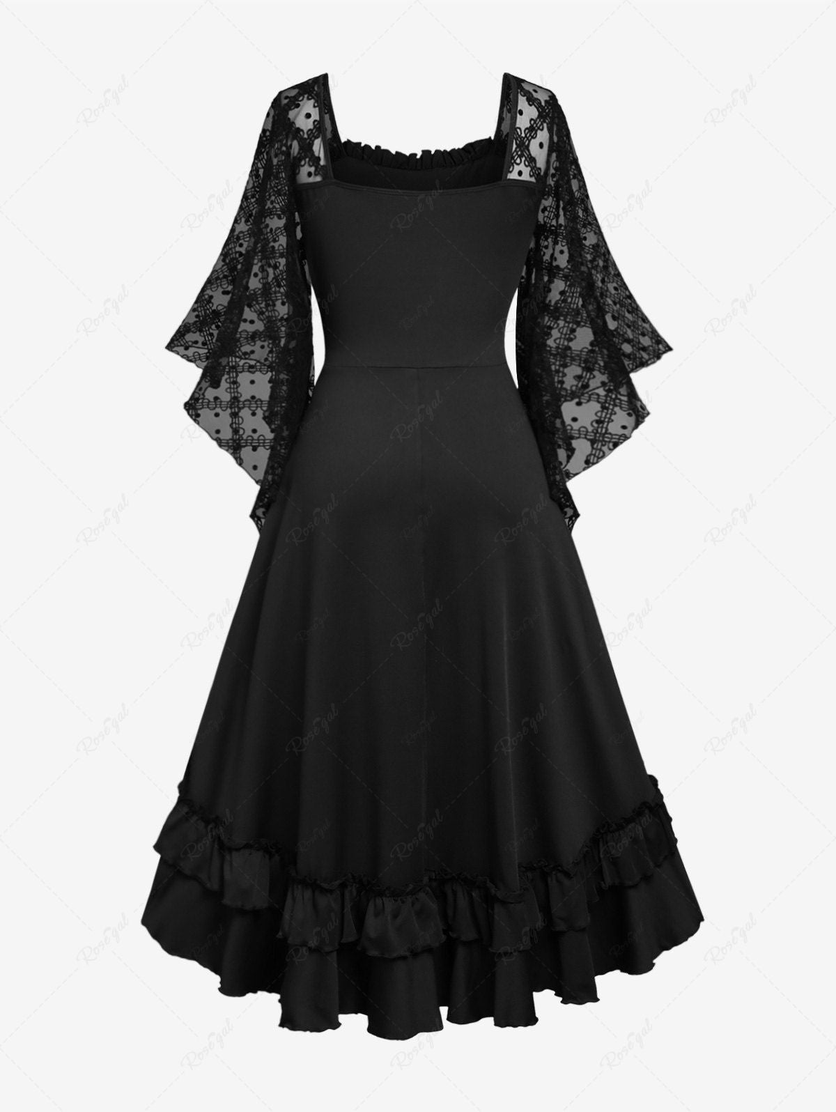 lace panel cross back gothic corset dress Gothic Ruffled Lace-up Corset Dress Suit, A