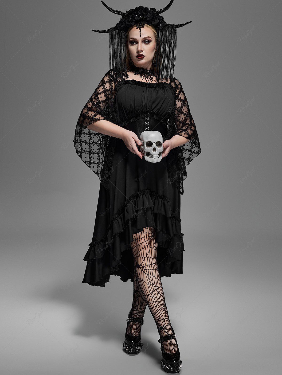 Gothic Plus Size Lace Panel Hook and Eye Layered Ruched High Low Flutt Rgothic Gothic Plus Size Lace Panel Hook and Eye Layered Ruched High Low Flutt Rgothic