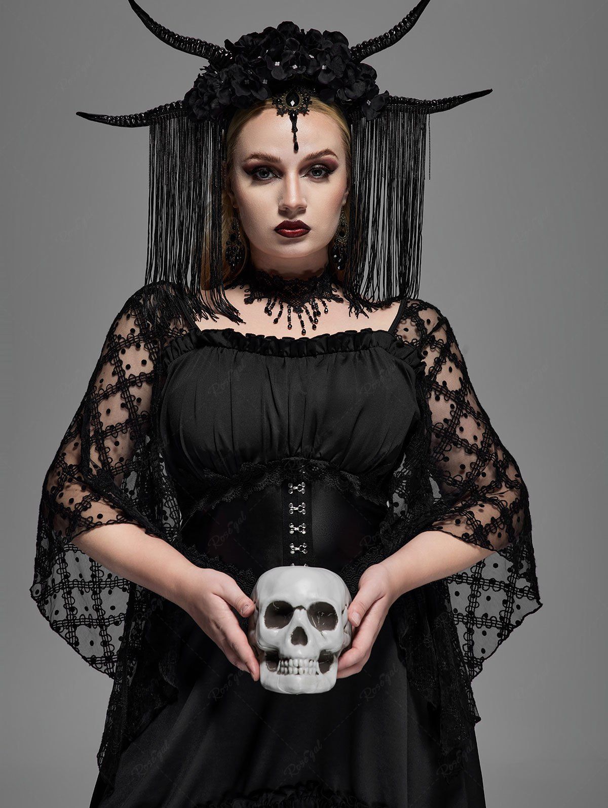 lace panel cross back gothic corset dress Gothic Cross Back Lace Panel Corset Dress The Official Strange & Creepy Store!