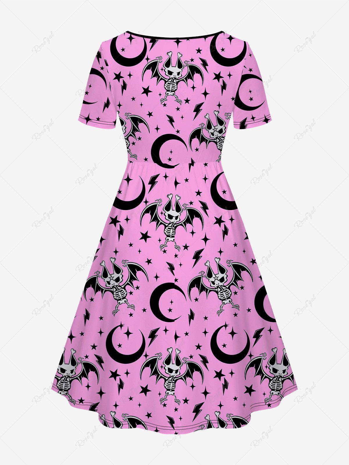 Gothic Valentine's Day Skeleton Bat Star Moon Print Cinched Dress – Rgothic