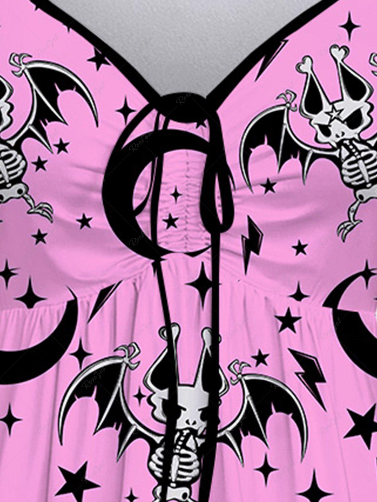 Gothic Valentine's Day Skeleton Bat Star Moon Print Cinched Dress
