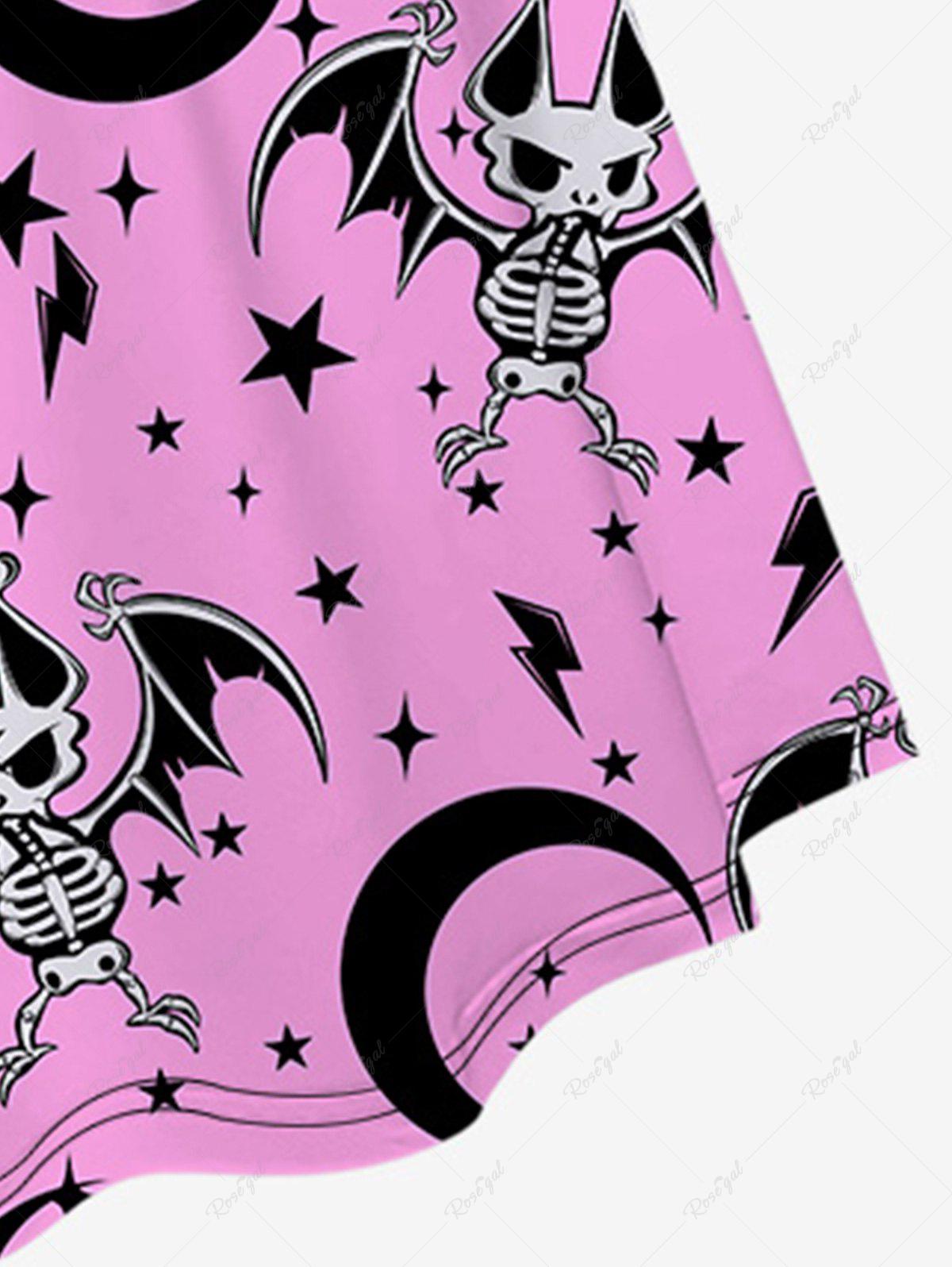 Gothic Valentine's Day Skeleton Bat Star Moon Print Cinched Dress