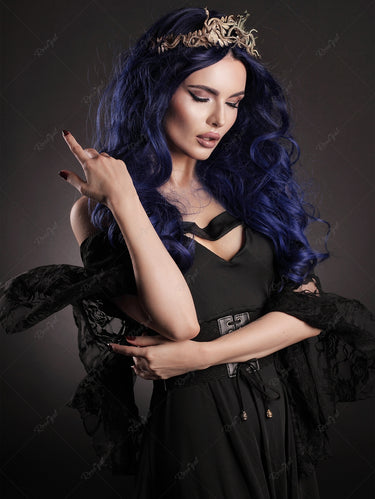 Gothic Plus Size Flower Rose Lace Bell Sleeves Cold Shoulder Stripe Panel Ruched Halloween A Line Dress(3 Days Delivery)