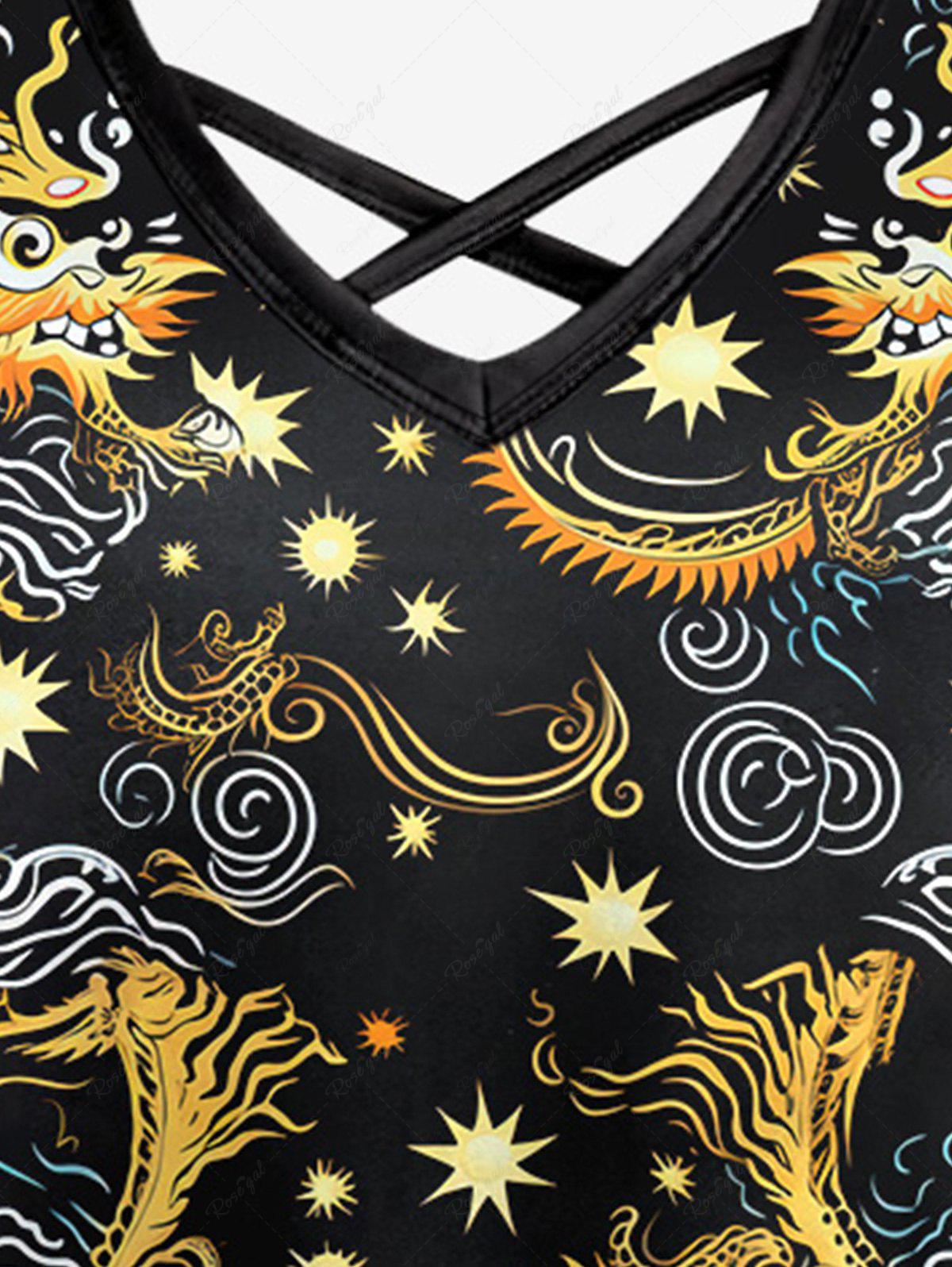 Gothic Sun Star Dragon Print Crisscross Cami Dress