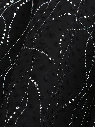 💗Lauren Loves 💗Gothic Plus Size Bowknot Sparkling Sequins Swiss Dot Layered Ruched Puff Sleeves A Line Dress