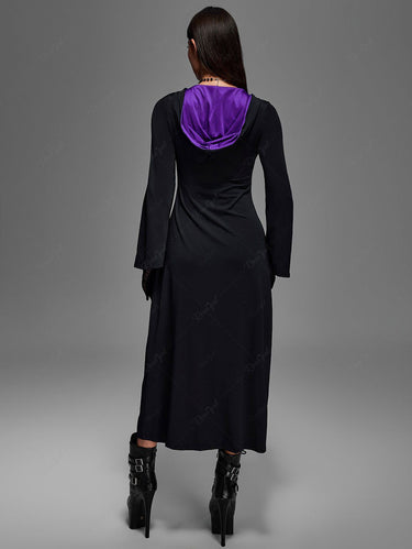 Gothic Plus Size Medieval Renaissance Lace Up Two Tone Plus Size Hooded Dress