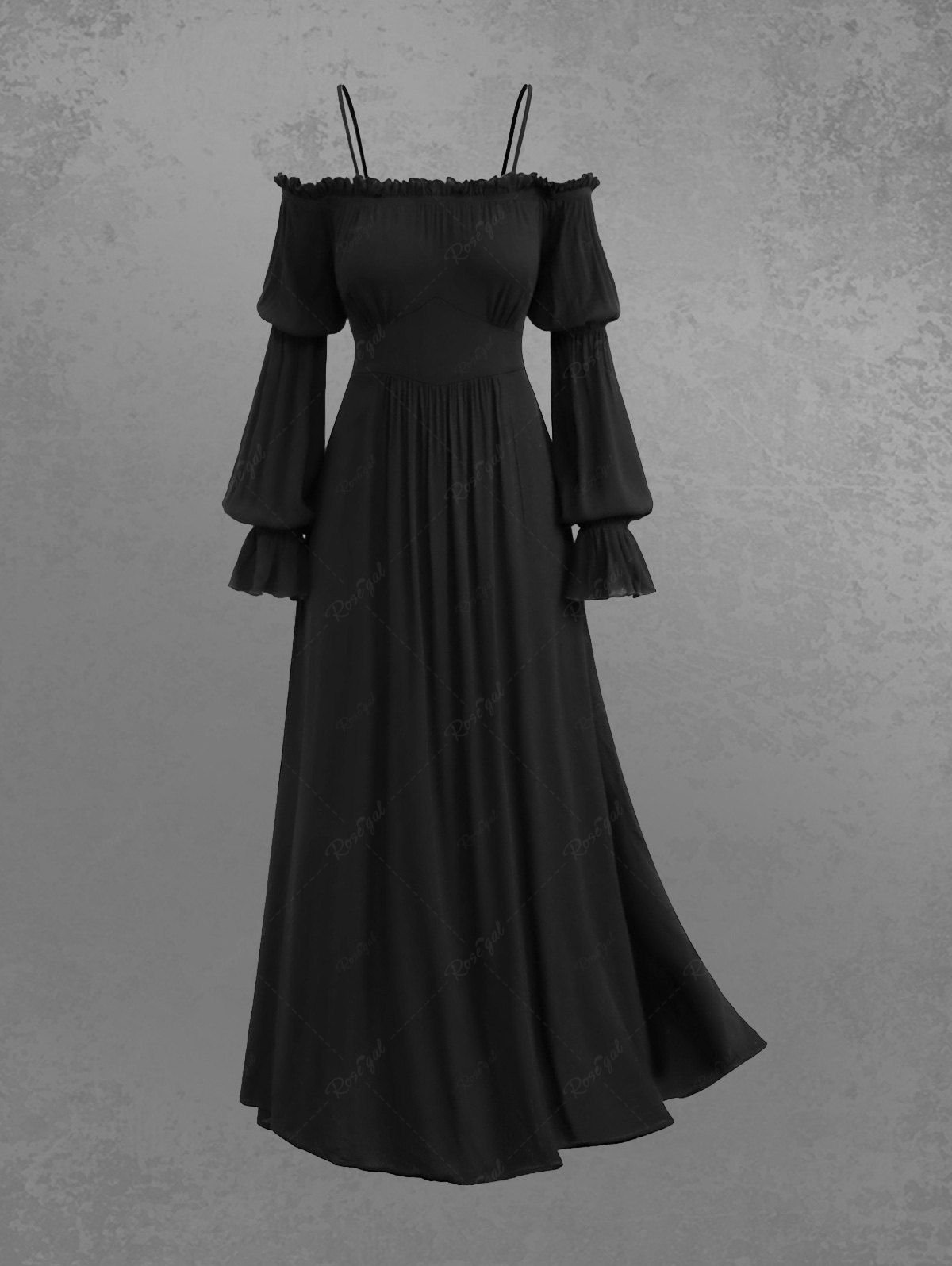 💗DVORAH Loves💗 Gothic Lantern Sleeves Off The Shoulder Ruched Solid A Line Midi Dress