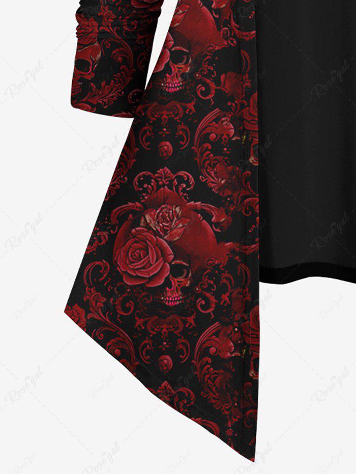 Halloween Costume Gothic Rose Flower Skulls Print Patchwork 2 in 1 T-shirt