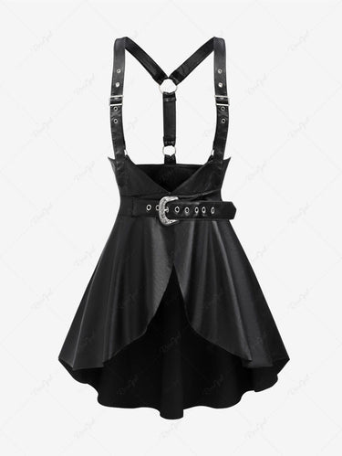 Gothic Plus Size PU Panel O-Ring Buckle Grommet Asymmetric Ruched Suspender Lingerie Corset Belt