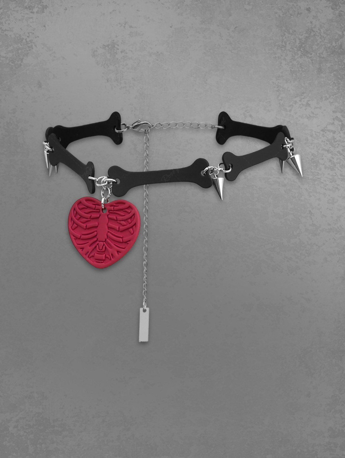 Bone Rivet Tassel Skeleton Heart Pendant Necklace
