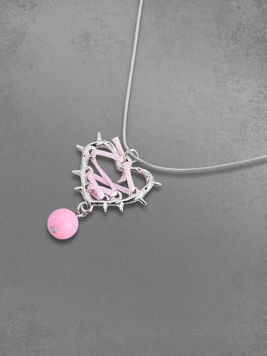 Gothic Punk Lace Up Bead Heart Pendant Necklace