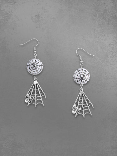 Spider Web Faux Pearl Drop Earrings