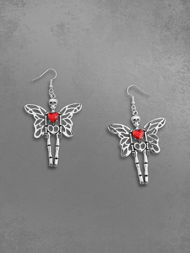 Gothic Skeleton Butterfly Wings Heart Hollow Out Drop Earrings