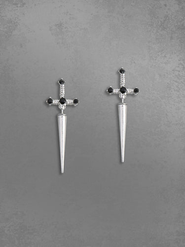 Gothic Vintage Faux Crystal Sword Shaped Stud Earrings