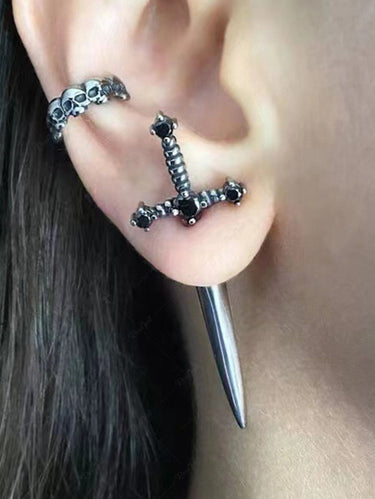 Gothic Vintage Faux Crystal Sword Shaped Stud Earrings