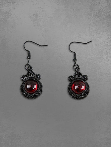Gothic Vintage Carved Ruby Round Shape Drop Earrings