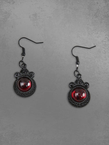 Gothic Vintage Carved Ruby Round Shape Drop Earrings