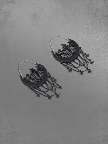 Gothic Hollow Out Flower Basket Star Chain Tassel Earrings