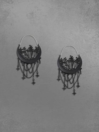 Gothic Hollow Out Flower Basket Star Chain Tassel Earrings