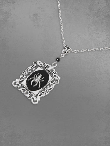 Gothic Punk Spider Square Shaped Cameo Pendant Necklace