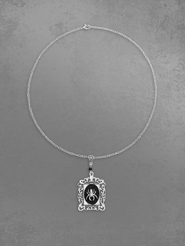 Gothic Punk Spider Square Shaped Cameo Pendant Necklace