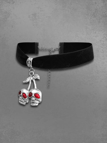 Gothic Fashion Punk Skulls Cherry Choker Necklace