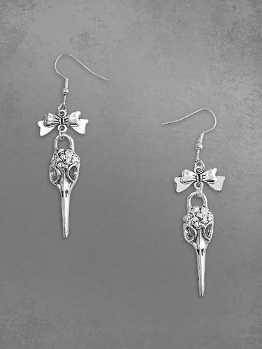 Gothic Bowknot Crow Skull Drop Earrings