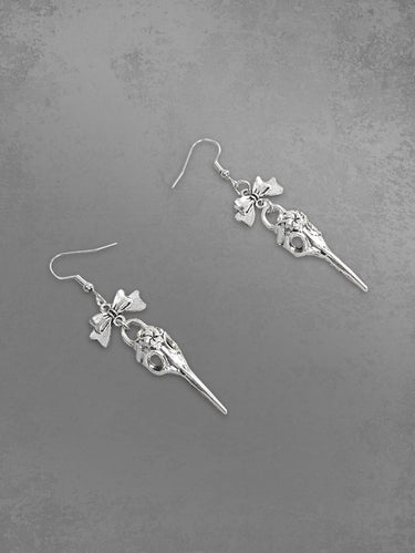Gothic Bowknot Crow Skull Drop Earrings