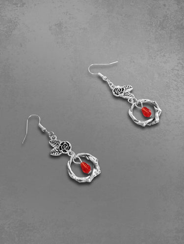 Gothic Vintage Rose Floral Leaf Wreath Faux Crystal Drop Earrings