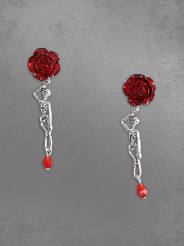 Gothic Rose Flower Skeleton Drop Earrings