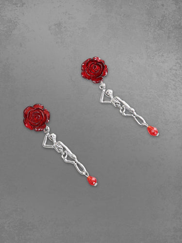 Gothic Rose Flower Skeleton Drop Earrings