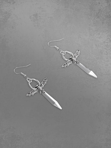 Gothic Sword Bat O-Ring Drop Earrings