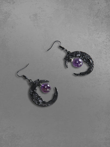 Gothic Face Moon Shaped Faux Gem Drop Earrings