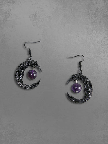 Gothic Face Moon Shaped Faux Gem Drop Earrings