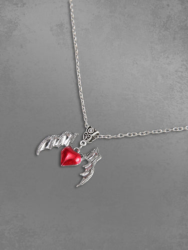 Gothic Vintage Punk Devil Wings Heart Shaped Pendant Necklace