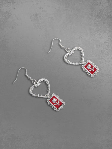 Gothic Rose Heart Shaped Drop Earrings