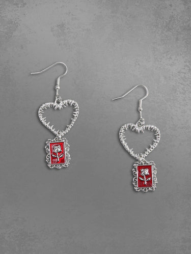Gothic Rose Heart Shaped Drop Earrings