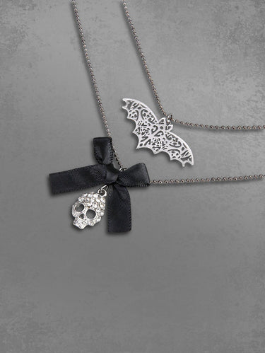 Gothic Bowknot Skull Bat Pendant Necklace