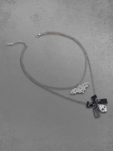 Gothic Bowknot Skull Bat Pendant Necklace