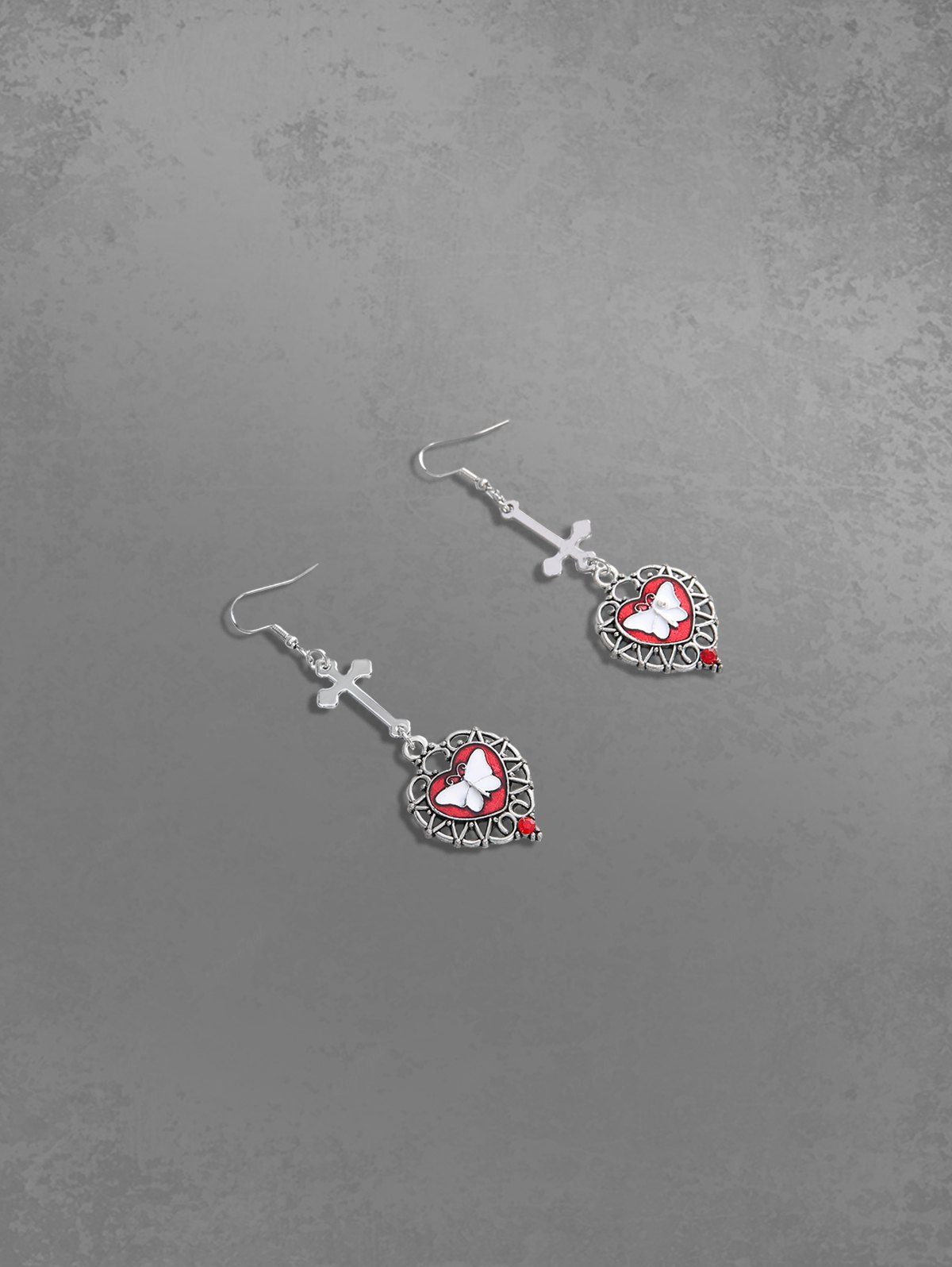 Cross Butterfly Heart Drop Earrings
